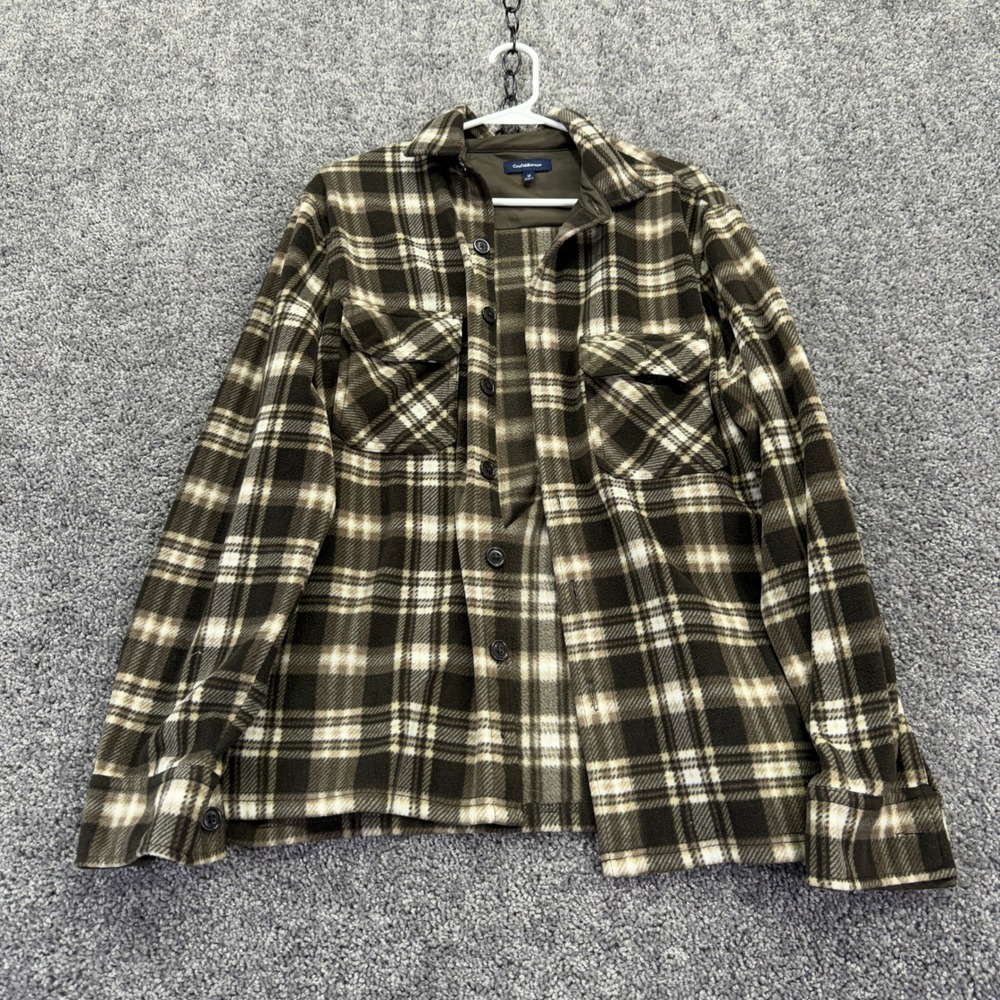Croft & Barrow Shirt Jacket Mens Medium Brown Plaid Fleece Button Up Lightweight
